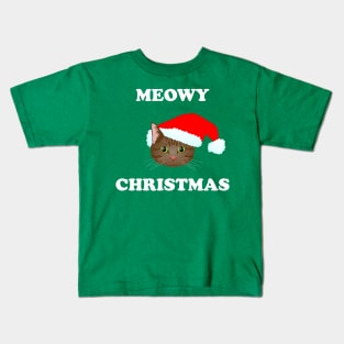 Meowy Christmas: Brown Tabby (White) Kids T-Shirt